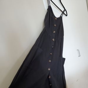 Black Linen Button Dress w/ pockets